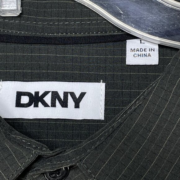 DKNY Shirt Mens Size L Large Green Stripe Long Sleeve Stretch UPF 30 NWT - Picture 6 of 9